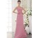 Chiffon Sheath Sleeveless V-neck Natural Zipper Pink Beading/Ruffles Sweep Bridesmaid Dress