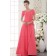 V-neck Satin Zipper Watermelon Short-Sleeve Sweep A-line Natural Beading/Side-Draped Bridesmaid Dress