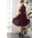 Natural Zipper Short-length Beading/Appliques/Ruffles/Draped Burgundy Chiffon/Elastic-Silk-like-Satin Sheath Sleeveless Scoop Bridesmaid Dress