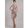 Sleeveless Natural Lace-up ?Sash Sheath Ruched Strapless Champagne Mini Satin Bridesmaid Dress