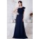 A-line One-Shoulder Natural Floor-length Dark Chiffon Sleeveless Ruched/Ruffles/Belt Zipper Navy Bridesmaid Dress