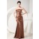 Zipper Ruched Strapless Natural Elastic-Silk-like-Satin Floor-length Sleeveless Sheath Brown Bridesmaid Dress