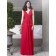 V-neck Chiffon Floor-length A-line Red Sleeveless Zipper flame Draped Empire Bridesmaid Dress