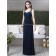 Straps/V-neck Draped Sleeveless Column/Sheath Chiffon midnight Zipper Floor-length Natural Dark-Navy Bridesmaid Dress