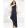 Draped Dropped A-line midnight Sleeveless Dark-Navy Floor-length Zipper One-Shoulder Chiffon Bridesmaid Dress