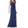 Dark Navy Floor-length Natural One Shoulder Chiffon Column / Sheath Bridesmaid Dress