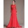 red Chiffon A-line Sweep Empire Bateau Bridesmaid Dress