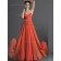 Red A-line V-neck Natural Floor-length Chiffon Bridesmaid Dress