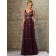 Grape A-line Natural V-neck Floor-length Lace Bridesmaid Dress