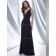 Dark Navy Column / Sheath V-neck Floor-length Empire Chiffon Bridesmaid Dress