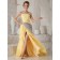 Gold A-line Chiffon Sweep Natural Strapless Bridesmaid Dress