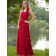 Red Halter A-line Empire Floor-length Chiffon Bridesmaid Dress