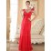 Red Bateau Empire Chiffon Column / Sheath Floor-length Bridesmaid Dress