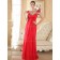 Red Bateau Empire Chiffon Column / Sheath Floor-length Bridesmaid Dress