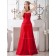 Red Floor-length Satin Empire A-line Bateau Bridesmaid Dress