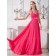 Watermelon Chiffon Sweep Empire A-line V-neck Bridesmaid Dress