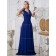 Royal Blue Floor-length V-neck Chiffon Empire A-line Bridesmaid Dress