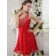 Red One Shoulder Short-length A-line Empire Chiffon Bridesmaid Dress