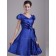 Royal Blue Empire Short-length Satin A-line V-neck Bridesmaid Dress