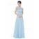 Cheap Discount Light Sky Blue Chiffon Bateau A-line Floor-length Lace Empire Bridesmaid Dress