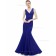 Vintage Amazing Royal Blue Satin V-neck Mermaid Floor-length Natural Bridesmaid Dress