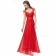 Vintage Red Chiffon V-neck A-line Floor-length Lace Beading Sash Empire Bridesmaid Dress