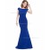 Cheap Royal Blue Mermaid Chiffon Ruffles Floor-length Bateau Bridesmaid Dress