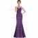 Girls Purple Mermaid Satin Applique Floor-length Bateau Bridesmaid Dress