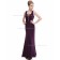 Girls Grape Mermaid Chiffon Lace Floor-length V-neck Bridesmaid Dress