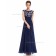 UK Dark Navy A-line Chiffon Lace Floor-length Bateau Bridesmaid Dress