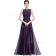 Cheap Purple A-line Lace Floor-length Bateau Bridesmaid Dress