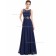 Fitted Celebrity Dark Navy A-line Chiffon Applique Floor-length Bateau Bridesmaid Dress