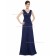 UK Girls Dark Navy A-line Chiffon Tiered Floor-length V-neck Bridesmaid Dress