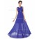 Elegant Romantica Vintage Royal Blue A-line Chiffon Lace Floor-length V-neck Bridesmaid Dress