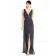 Fitted A-line Chiffon Draped Floor-length V-neck Black Bridesmaid Dress