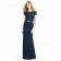 Elegant Amazing Column / Sheath Belt / Beading / Lace Satin Dark Navy floor-length Bridesmaid Dress