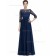 Fitted Discount Half-Sleeve Floor-length Natural A-line Dark Navy Chiffon Lace Bateau Bridesmaid Dress