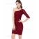 Elegant Amazing Lace One Shoulder Natural Column Sheath Burgundy Half-Sleeve Applique Knee-length Bridesmaid Dress