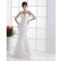 Ivory Empire V Neck Zipper Lace / Ruffles Column / Sheath Cathedral Sleeveless Satin Wedding Dress