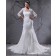 A-line Empire Court Zipper Strapless Applique / Beading Ivory Sleeve Satin / Organza Long Wedding Dress