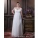 White Chiffon Empire Cap Sleeve Zipper Applique / Ruffles / Sash Size Column / Sheath / Plus Floor-length V Neck Wedding Dress