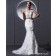 Applique / Lace / Sash / Beading Ivory Cathedral Sleeveless Halter Satin Mermaid Zipper Empire Wedding Dress