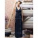 V-neck Chiffon Dark-Navy Floor-length Zipper Bridesmaid Dress