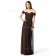 Floor-length Short-Sleeve Chocolate A-line Natural Bridesmaid Dress