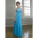 Blue Sleeveless Empire Floor-length Draped/Ruffles Bridesmaid Dress