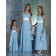 A-line Draped/Ruffles/Sash Sleeveless Light-Sky-Blue Chiffon Bridesmaid Dress