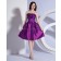 Knee-length Grape Strapless Natural Taffeta Zipper A-line Ruffles/Flowers/Beading Sleeveless Bridesmaid Dress