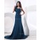 A-line Chiffon Floor-length Zipper Sleeveless One-Shoulder Ink-Blue Natural Ruffles/Flowers Bridesmaid Dress