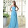 Chiffon Sleeveless Natural Floor-length Strapless Blue Ruffles/Tiered Zipper Sheath Bridesmaid Dress