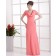 Short-Sleeve Zipper Natural Watermelon Ruffles Sheath Chiffon Floor-length V-neck Bridesmaid Dress
